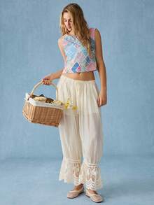 WESTFADE Patchwork Side Tie Boxy Cropped Sleeveless Top Spring Summer Vacation Beach Golf Western Sexy Wear For Women Nashville Cowgirl Casual Cute Boho White - Multicolor - View 4