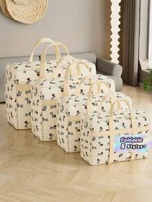 Beige Dog Print Moving Bag Extra Large Capacity Heavy Duty Foldable Non Woven Fabric Quilt Blanket Storage Organizer Portable Handles Dust Proof - Beige - View 1