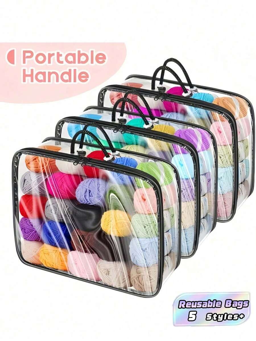 3/2 Packs Transparent Storage Bags Multi-Use Handheld Organizer For Clothes, Bed Sheets, Underwear, Yarn & Travel. Clear Plastic Tote. - Multicolor - View 1