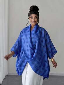 Plusstorlek Dam Lös Fashionabla Twist Collar Blus - Marinblå - Visa 5