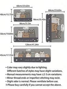 1PC Cat Pattern Gray Background Polyester Rectangular Plush Non-Slip Absorbent Mat, Suitable For Kitchen, Living Room, Bathroom, Entryway, Home Use - Grey - View 3