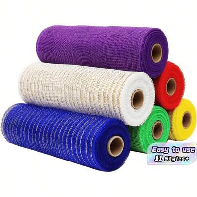 1pc 10 Inch X 10 Yards Metallic Poly Mesh Ribbon For Halloween Decoration/Wreath Making Craft, Halloween Decorations, Halloween Gifts