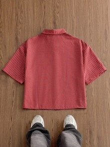 SWAVVY Men's Plaid Short Sleeve Single-Breasted Casual Shirt - Red - View 2