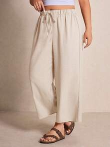 Elaquor Pantalones casuales de talla grande de unicolor con nudo - Albaricoque - Ver 5