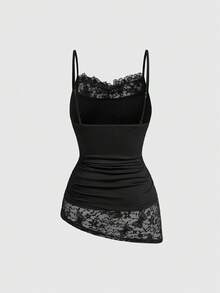 ROMWE Áo ôm sát không tay phối ren, trang phục mùa hè phong cách Gothic đi biển. - màu đen - Xem 2