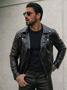 Manfinity RebelGame Men's Fashionable Vintage Embroidered Detail Jacket, Fall Winter - Black - View 1