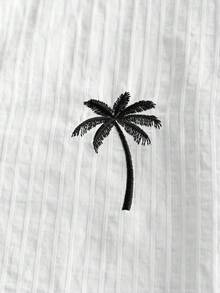 SWAVVY Men's Woven Casual Coconut Tree Embroidery Front Button Short Sleeve Shirt, Summer - White - View 4