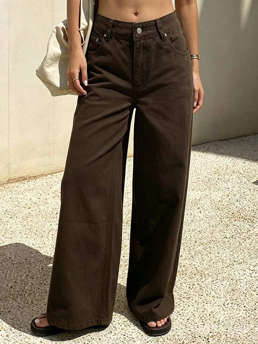 DAZY 女士休闲度假商务纯色牛仔裤,夏季新品 - 棕色 - 查看 1