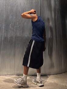 Manfinity Dauomo Men's Solid Color Crew Neck Ribbed Casual Tank Top - Blue - View 2