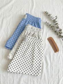 SHEIN EZwear Bộ 3 quần short nữ thoải mái kiểu vintage chấm bi và họa tiết da báo, chất liệu vải dệt, phù hợp mặc hàng ngày, bộ quần short in họa tiết rằn ri. - Nhiều màu - Xem 4