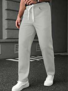 SLATEMANN Men's Black Drawstring Pants,Comfortable Light Grey Summer Casual City Break Design,Suitable For Dates,Weddings,Photography,Y2K Versatile Essential - Grey - View 4