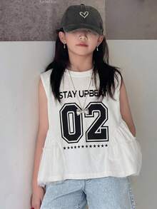 Dazy Kids 少女无袖印花圆领T恤，夏季 - 白色 - 查看 6