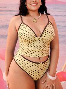 Swim Mod Bộ bikini hai mảnh cỡ lớn dành cho nữ năm 2026, họa tiết hình học, thời trang, kín đáo, có nơ, dây đeo điều chỉnh được, cạp cao, cạp cao, kiểu tam giác. - Màu vàng - Xem 5