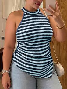 Vionelle Plus Size Women Elegant Sleeveless French Style Casual Tank Top - Baby Blue - View 4