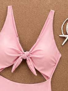 Swim Vcay Áo tắm liền thân không tay màu đen thanh lịch, cạp cao, dây đeo điều chỉnh được, màu trơn, năm 2026, thích hợp cho mùa xuân/hè. - Hồng - Xem 3