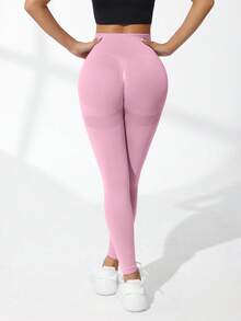 Quần legging tập yoga co giãn liền mạch cạp cao cho nữ - Hồng - Xem 2