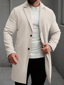 Manfinity Homme Abrigo largo de manga larga con bolsillo y botones delanteros de unicolor para hombres, ropa de otoño y invierno, ceremonia de invierno - Albaricoque - Ver 6