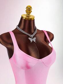 Amplova 2026 New Solid Color Basic Deep V-Neck Padded Sexy Bodysuit, Suitable For Sports, Casual Outings And Parties - Pink - View 4