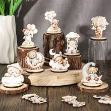 8 Pcs Wooden Bear Center Piece Decor, Gender Reveal Dessert Decoration, Boy Or Girl, Photography Props, Party Favor - multicolor - View 6