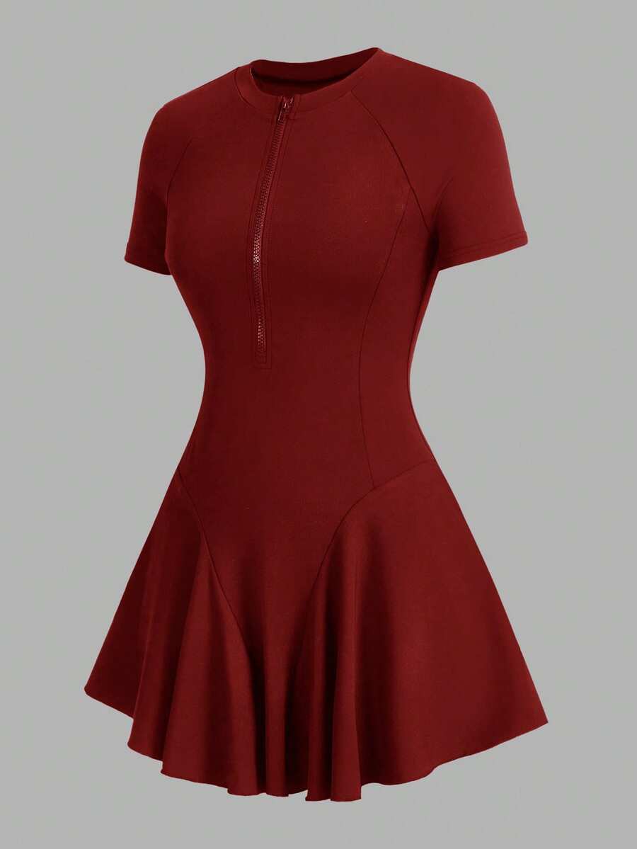 CourtClass CourtClass Women's Solid Color Short Sleeve Sports Dress - Red - View 1