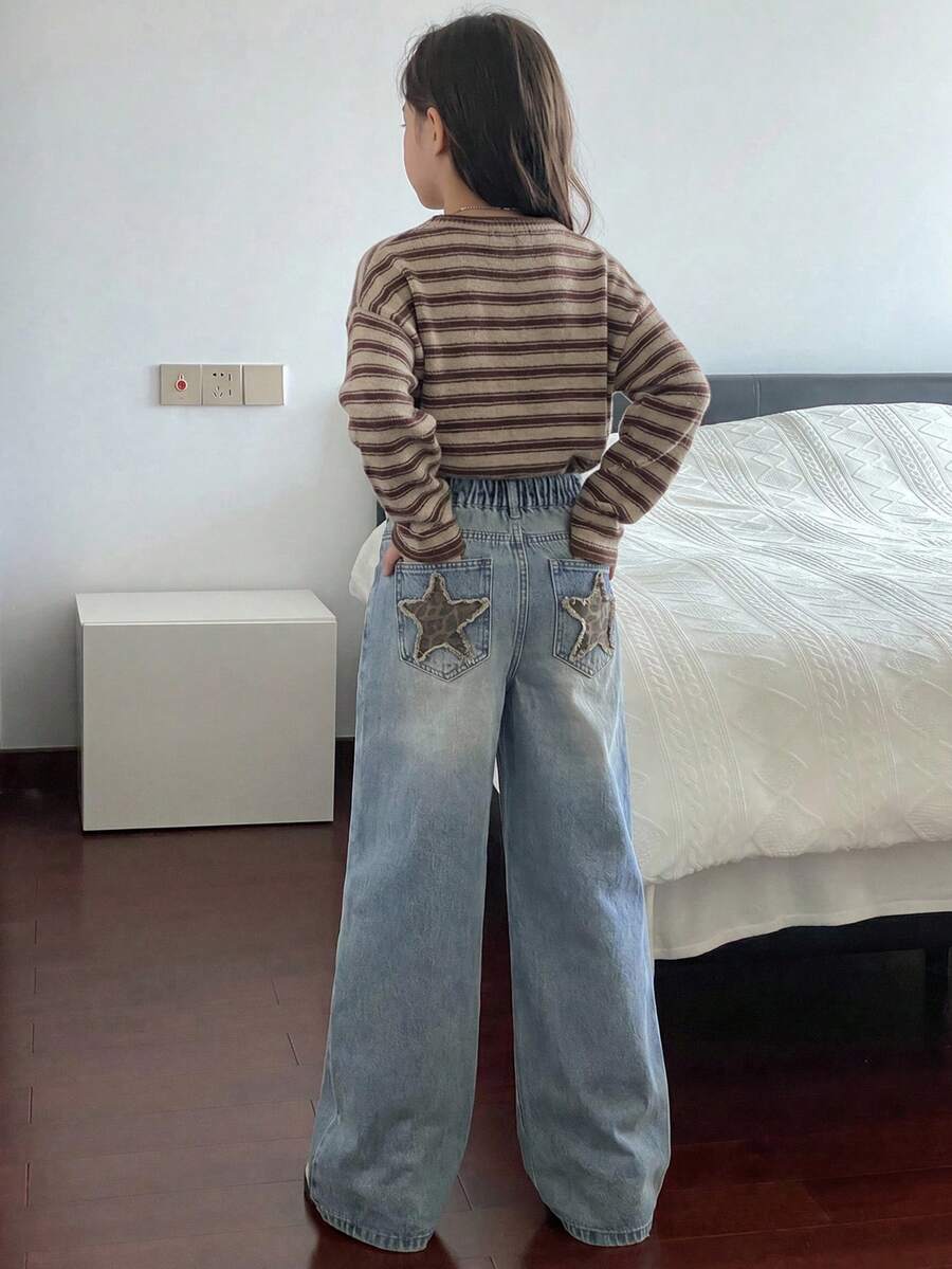 Dazy Kids Quần jean denim dáng casual thường ngày, có túi và khuy cài, dành cho bé gái tuổi teen. - Màu xanh lam - Xem 1