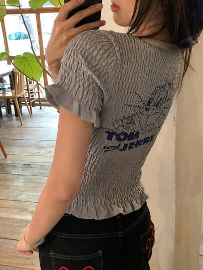 TOM AND JERRY X DAZY 女士圆领时尚韩版合作卡通短袖T恤