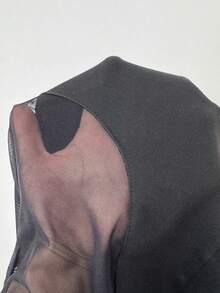 SHEIN Raffinéa 女款黑色網格拼接無袖連身衣，圓領修身夏季連身衣，性感時尚派對夜生活，Y2K休閒海灘百搭 - 黑色 - 查看 8