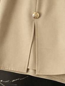 Franclia Women's Solid Color Metal Button Design Split Hem Culottes - Khaki - View 5