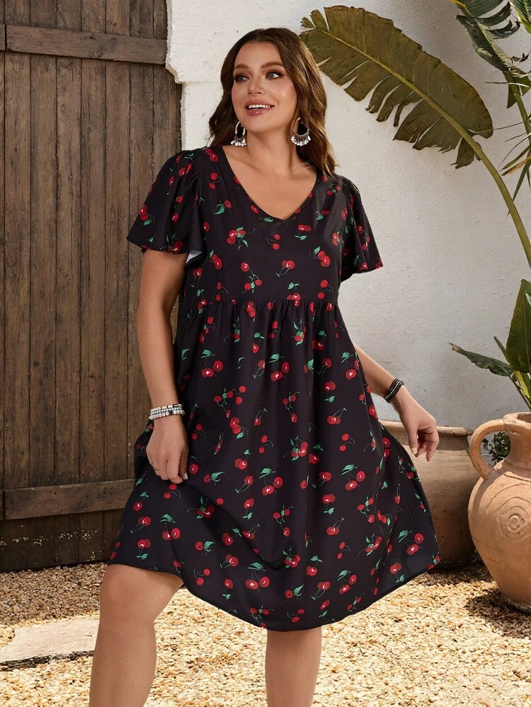 Plus Size Women's Summer Ditsy Floral Ruffle Sleeve Holiday Dress Beach Outfits Summer Outfit For Women Summer Outfits