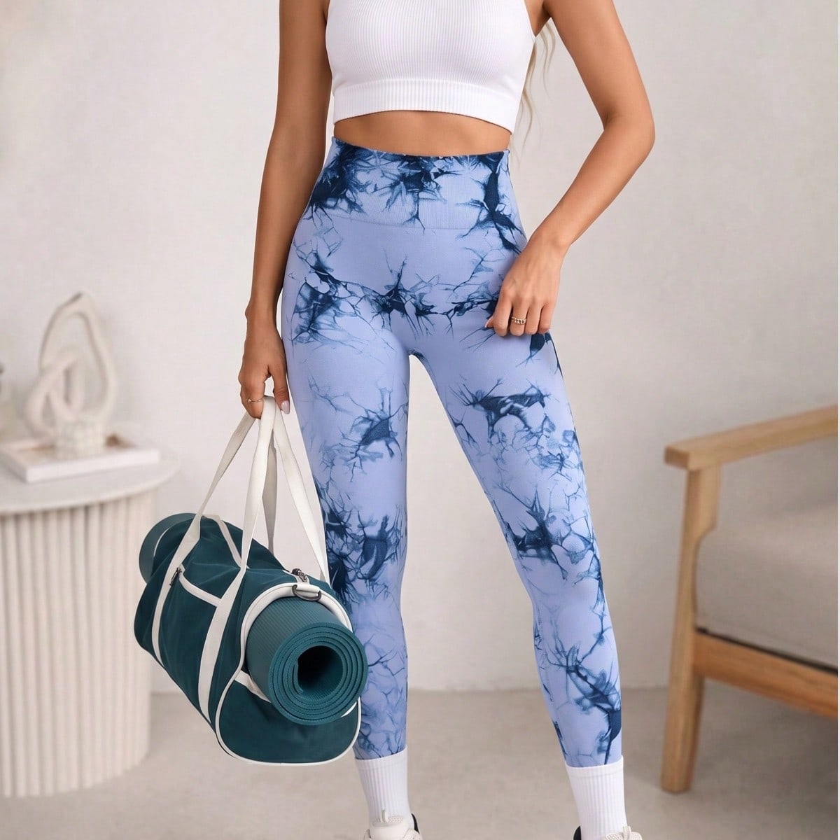 Leggings deportivos sin costuras de cintura alta con efecto tie-dye para mujer