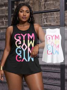 SHEIN Sports 大尺碼2入組字母圖形運動背心套裝 - 彩色 - 查看 1