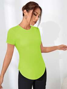 Easithlete T-shirt de sport à manches courtes de couleur unie, pour l'été. Chemises de gym pour femmes - Vert - Voir 5
