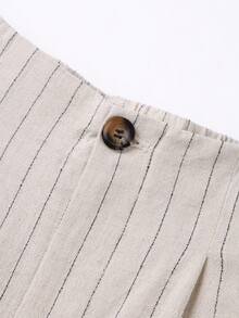 SHEIN Franclia Quần short nữ kẻ sọc bằng vải lanh, kiểu dáng thường ngày, đa năng, thời trang mới. - Màu be - Xem 4