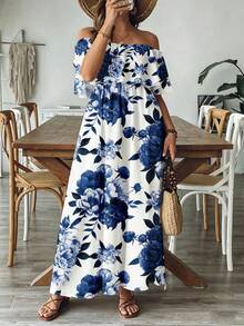SHEIN VCAY Plus Size Casual Floral Print Dress, Suitable For Summer - Multicolor - View 3