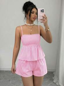 Selianne Camiseta sin espalda de lino con cuello en V profundo a rayas azul y blanco, de cintura baja con cordón, suelta y casual, corta y sexy, elegante para el verano para mujer, diseño con lazo sin espalda para vacaciones de verano - Rosa - Ver 7