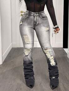 Jeanoix Quần jeans nữ dáng rộng màu xám nhạt, phối màu gradient, đính đinh tán và dây xích kim loại, phù hợp cho mọi mùa. - Màu Xám nhạt - Xem 5
