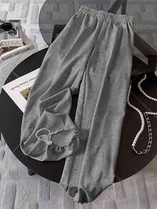 Resyla Stand Collar Raglan Short Sleeve Top + Casual Pants Set - Dark Grey - View 5