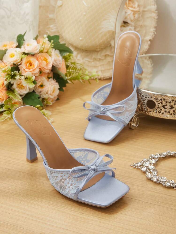 CUCCOO HITCHD Women's Elegant Commuter Lace Bow Decor Heeled Sandals Valentine's Day Elegant Shoes Wedding Shoes Spring Shoes Bride Shoes