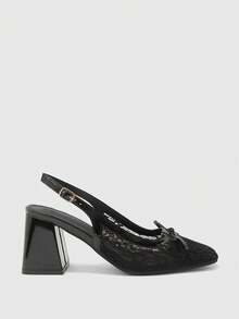 CUCCOO BIZCHIC Chaussures à talons hauts mode femme, talons épais avec nœud en maille. Polyvalentes pour toutes les saisons, élégantes pour le bureau, les mariages, les festivals, les vacances et l'usage quotidien. - Noir - Voir 2