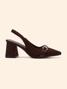 CUCCOO BASICS Women's Shoes Fashion Dark Brown Pointed Thick Heel Empty High Heel Shoes Suitable For Commuting, Dating, Parties, Weddings And Other Occasions To Wear - Coffee Brown - View 2