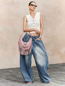Viva Strut Túi đeo vai nữ, túi Hobo, thời trang, cá tính, đơn giản, đa năng, phong cách đường phố, dành cho các cô gái ngọt ngào và cá tính, các cô nàng sành điệu, phong cách Y2K, retro, đinh tán, vintage, tua rua, họa tiết da bò, phong cách miền Tây, phong cách Bohemian, lễ hội âm nhạc, dành cho thanh thiếu niên. - Hồng - Xem 9