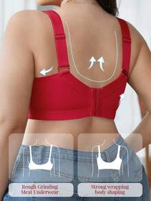 DesireSculpt 1pc Plus Size Lace Patchwork Comfortable Seamless Wireless Adjustable Supportive Bra - Red - View 2