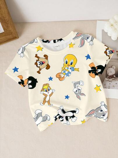 LOONEY TUNES X SHEIN Top Casual de Manga Curta e Gola Redonda para Menina Bebê