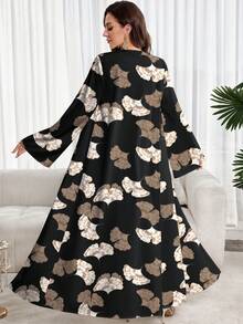 SHEIN Najma Áo choàng dài kiểu Ả Rập dáng rộng, tay loe, tối giản, kín đáo, in toàn bộ họa tiết. - trắng - Xem 2