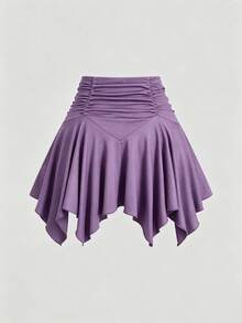 Sweetra CURVE Plus Size Women Solid Color Romantic Asymmetrical Hem Skirt Fall - Mauve Purple - View 2