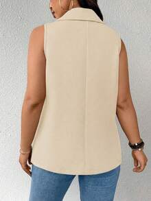 EMERY ROSE Blazer Tanpa Lengan Minimalis Kasual Tipis untuk Wanita Ukuran Plus - Aprikot - View 2