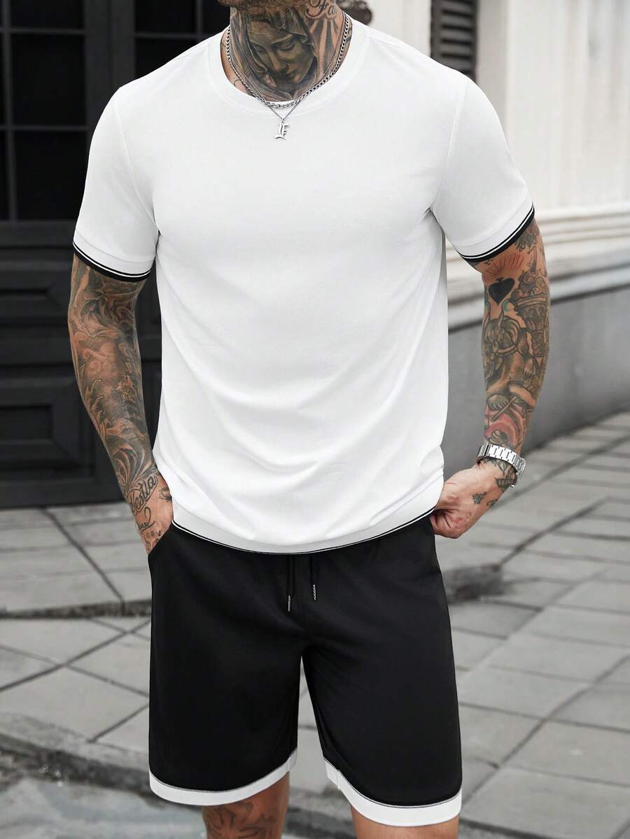 Manfinity CasualCool 男士黑白休闲街头T恤套装 - 黑與白 - 查看 1