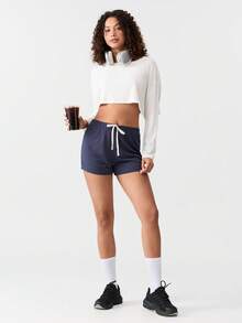 Loungeista 2pcs Women's Solid Color Knit Drawstring Casual Shorts, Comfortable For Home & Sleep, Suitable For Spring, Summer, Autumnfor Summer - Multicolor - View 5