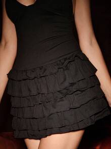 Bella Beso 黑色性感荷叶边露背交叉吊带吊带裙、睡袍、家居服、休闲服 - 黑色 - 查看 9
