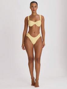 Musera Resort Ruched Side Cheeky Fit Bikini Bottoms Swim Vacation Holiday Summer Travel Beachwear Basics Solid Colour Swimwear Resort Core - Yellow - View 5